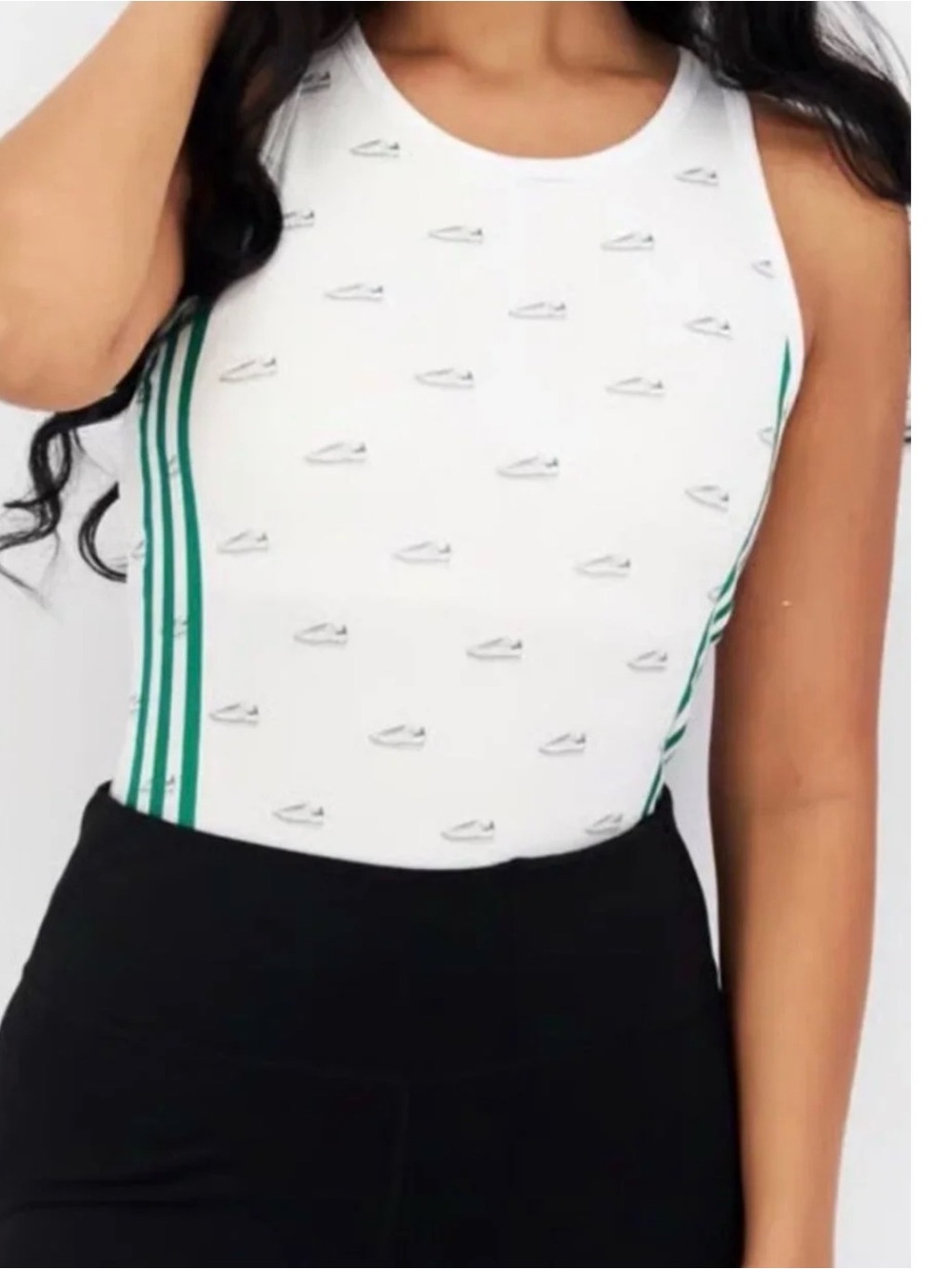 Adidas Originals Racerback Bodysuit White Green Sneaker Print NWT Small #1030